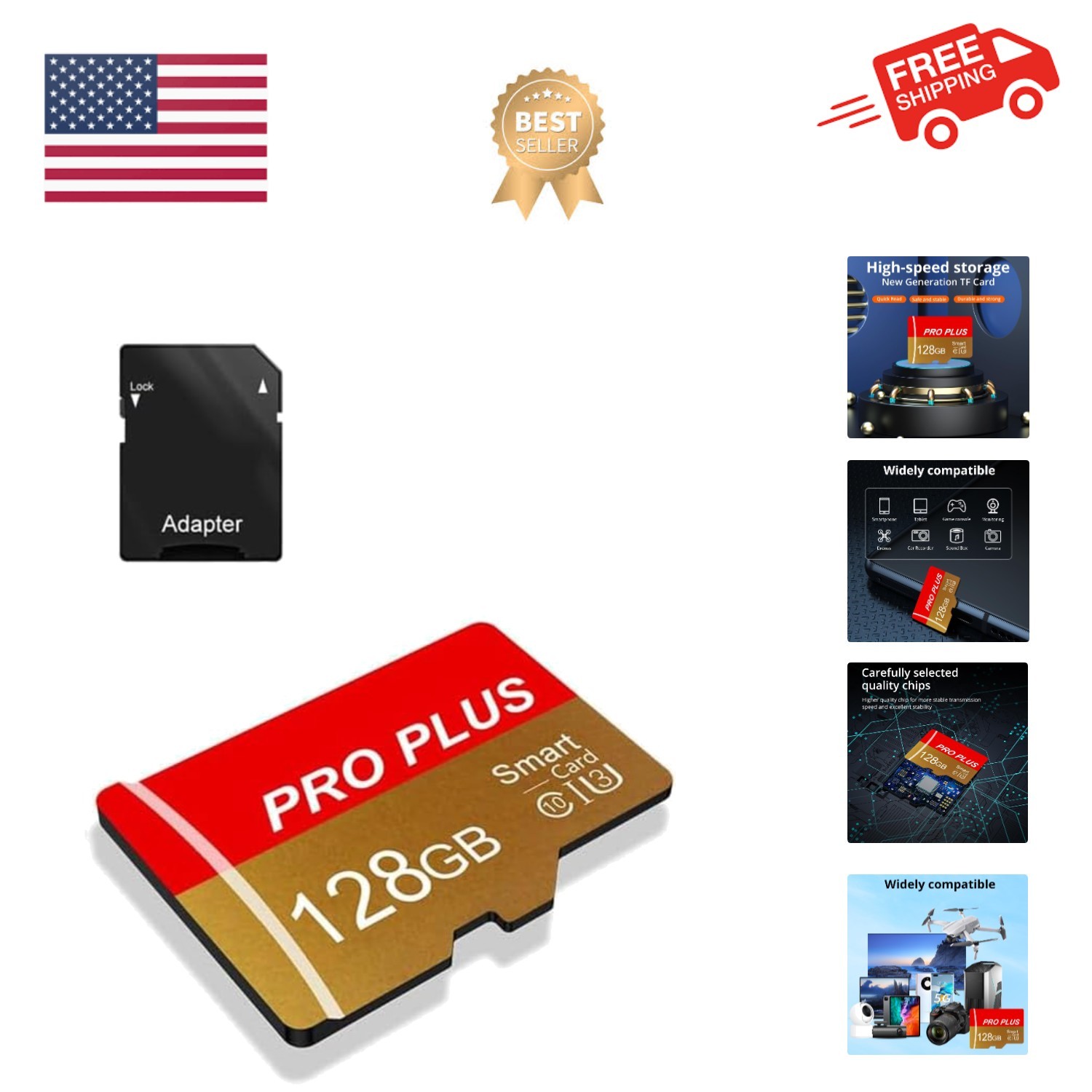 TF Card 128GB with Adapter, High Speed Memory Card, UHS-I C10 A1 Memory TF Ca...