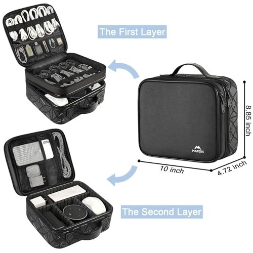 MATEIN Cable Organizer Bag Waterproof Double Layer Travel Electronics Case Black