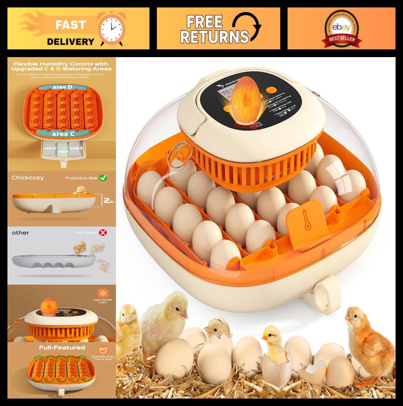 25 Egg Incubator with Automatic Turner, Humidity Control, Digital Thermometer, 3