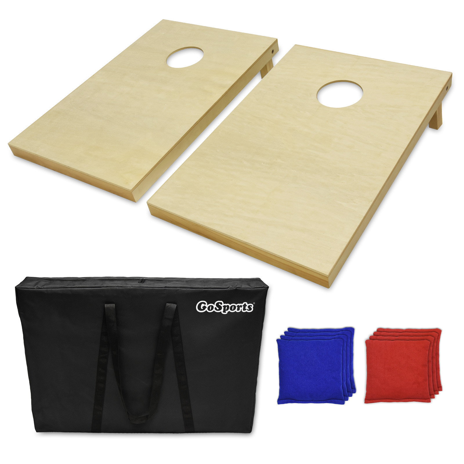 Finished Wood Tailgate Size Portable Cornhole Toss Game w 8 bags and Carry Bag