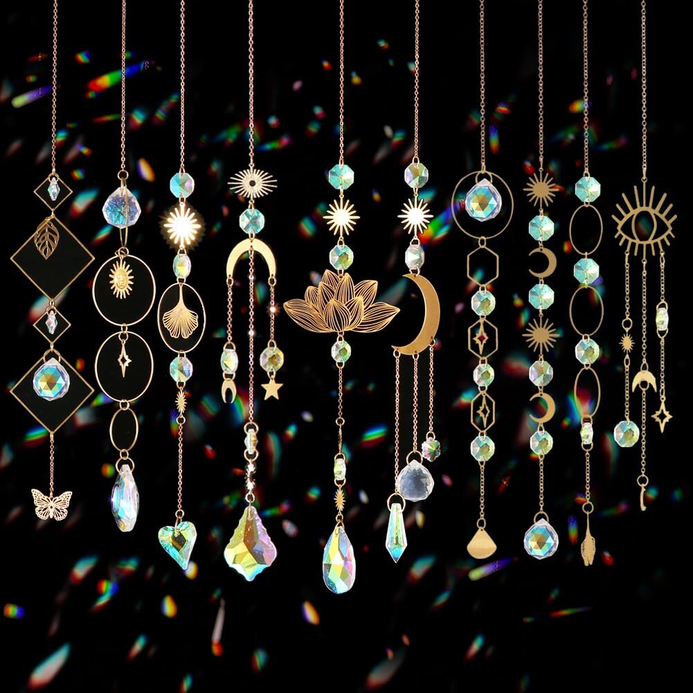 Sun Catchers, 10 Pieces Colorful Crystal Suncatcher with Chain Pendant Orname...