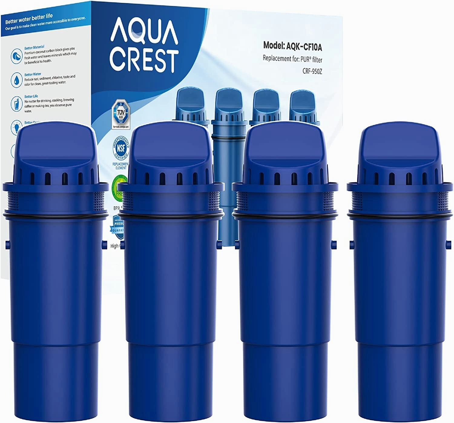 AQUA CREST CF10A NSF Certified Pitcher Water Filter Replacement for CRF-950Z®(4)