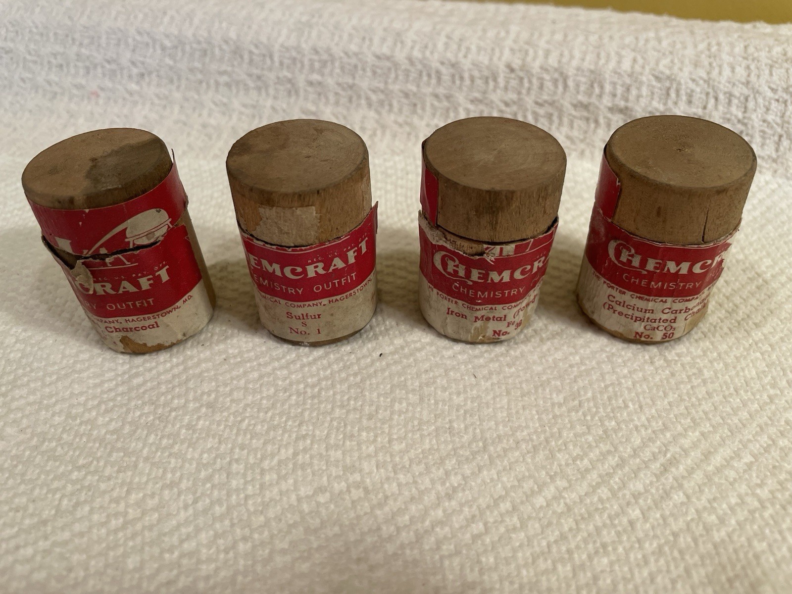 Vintage Chemcraft Chemical Containers Charcoal Sulphur Iron Calcium Carbonate