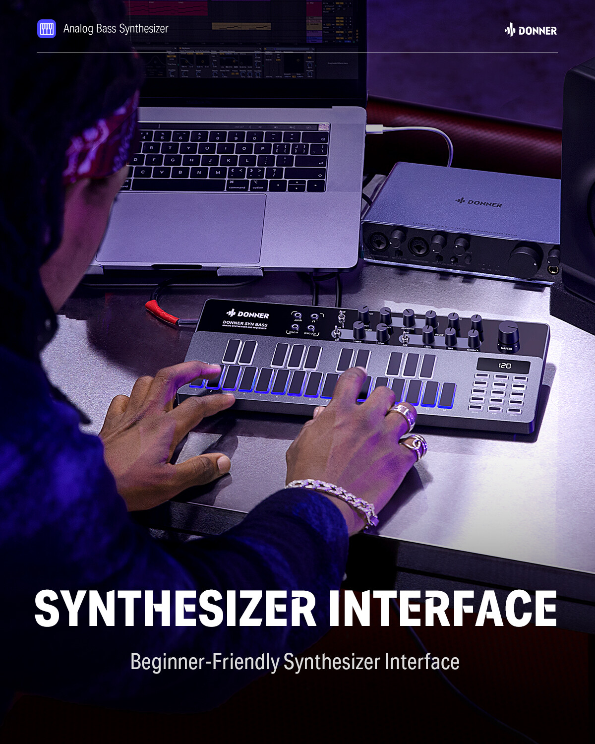 Analog Bass Synthesizer Sequencer, Donner Essential B1 with Intuitive Interface