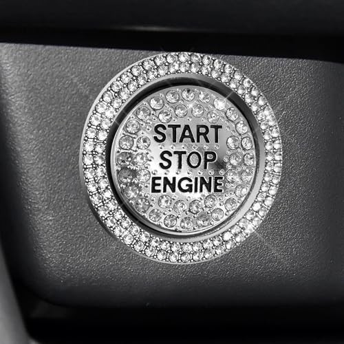 Bling Car Push Start Button Covers, Sparkling Rhinestone Switch Knob White