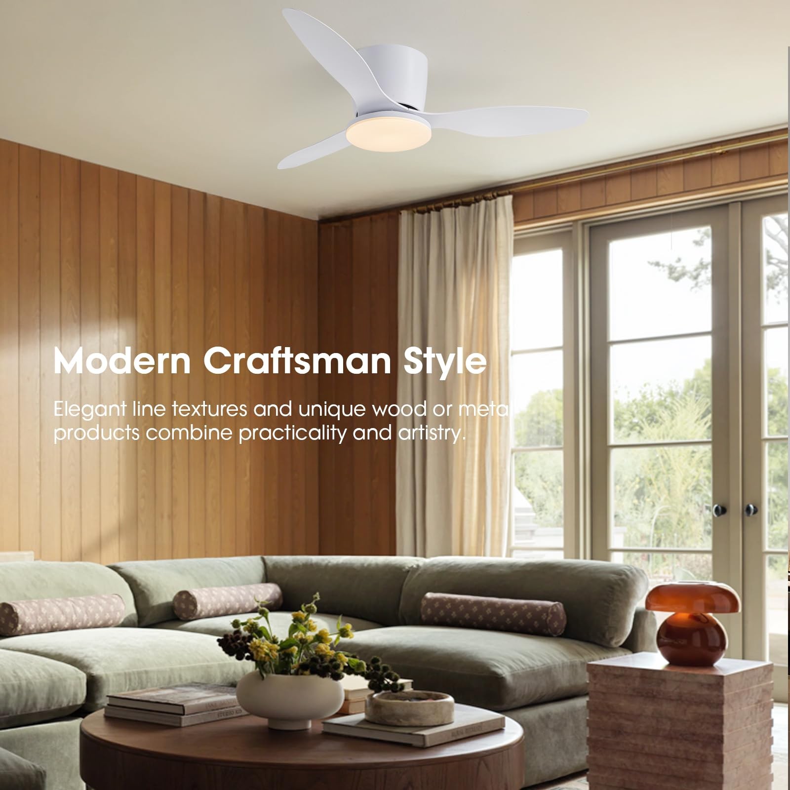 42 Inch Flush Mount Ceiling Fan With Light Remote Low Profile White