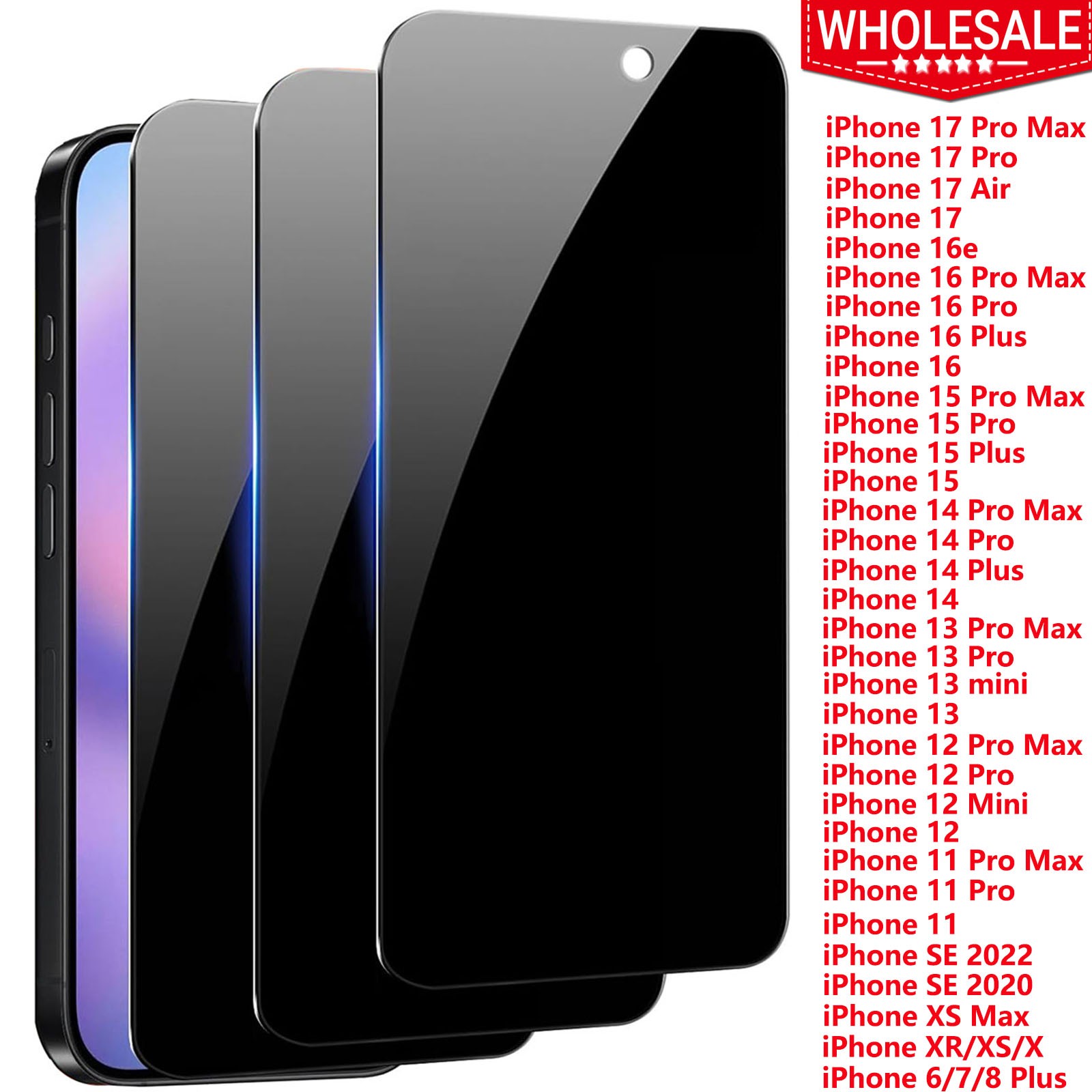 Wholesale Privacy Glass Screen Protector for iPhone 17e 17 16e 15 14 13 Pro Max