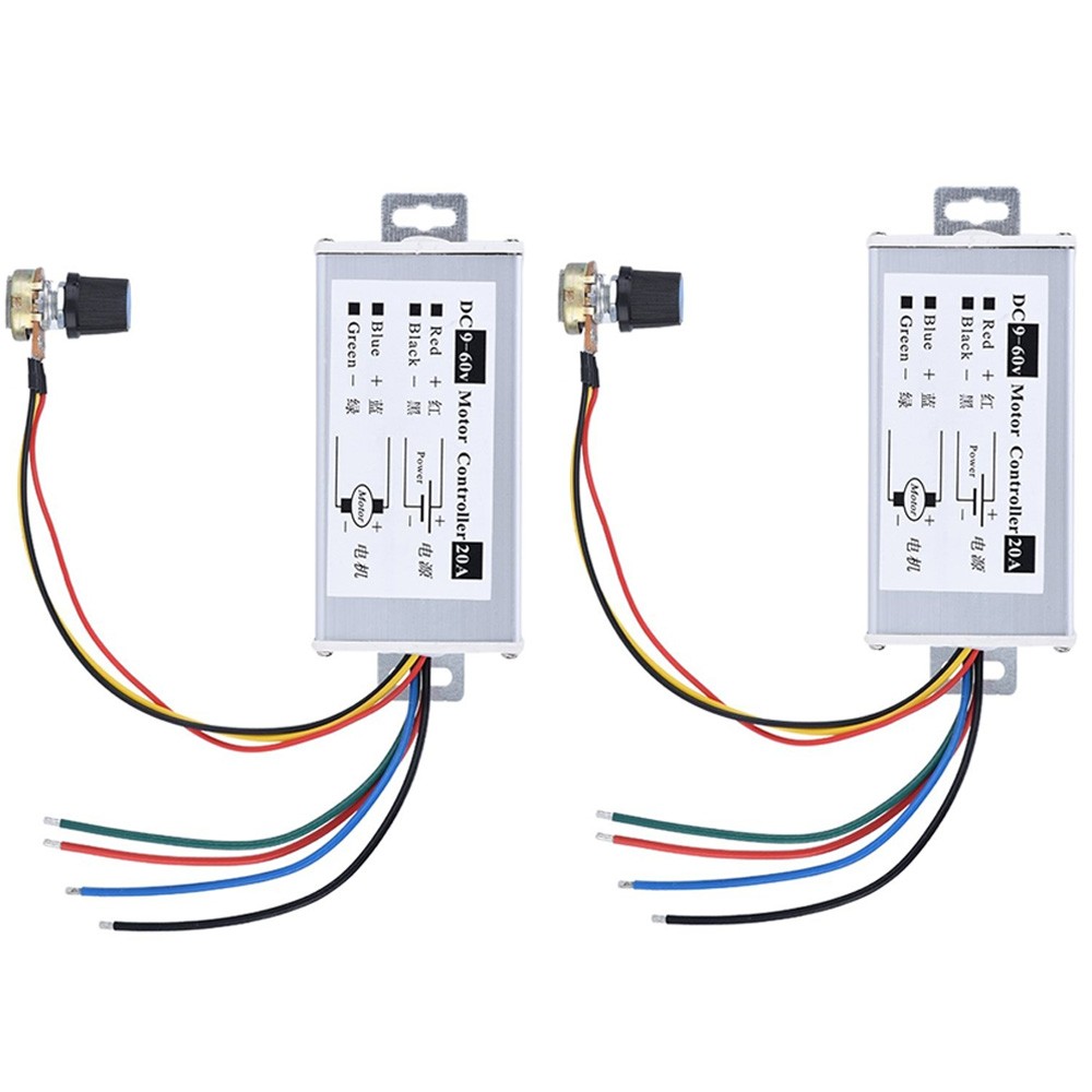 2Pcs PWM DC 9V-60V 20A Brush Motor Stepless Variable Speed Controller Switch US