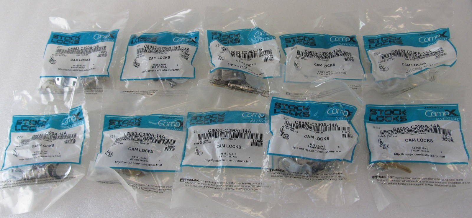 QTY=10 Compx C8053-C390a-14A Disc Tumbler Keyed Cam Lock, Bright Nickel, 7/8