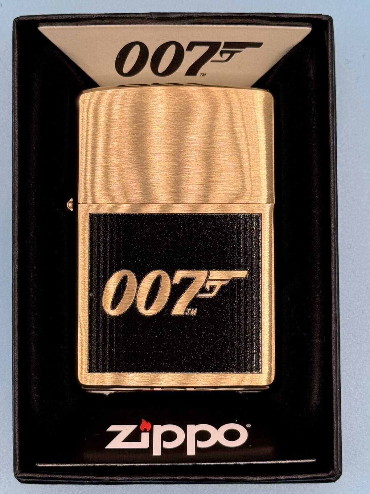 James Bond 007 Gun Logo Brushed Brass Zippo Lighter NEW In Box Rare