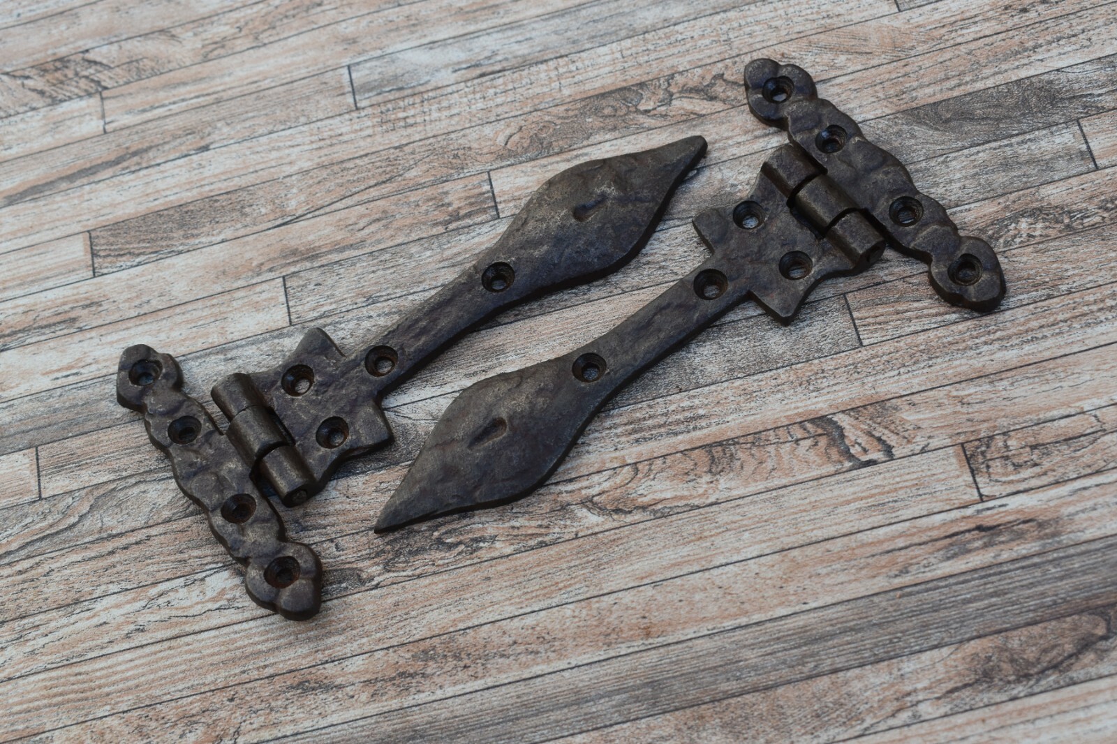 2pcs Vtg French Style Cast Iron Gate Door Farm Barn Hinges Hardware House Decor