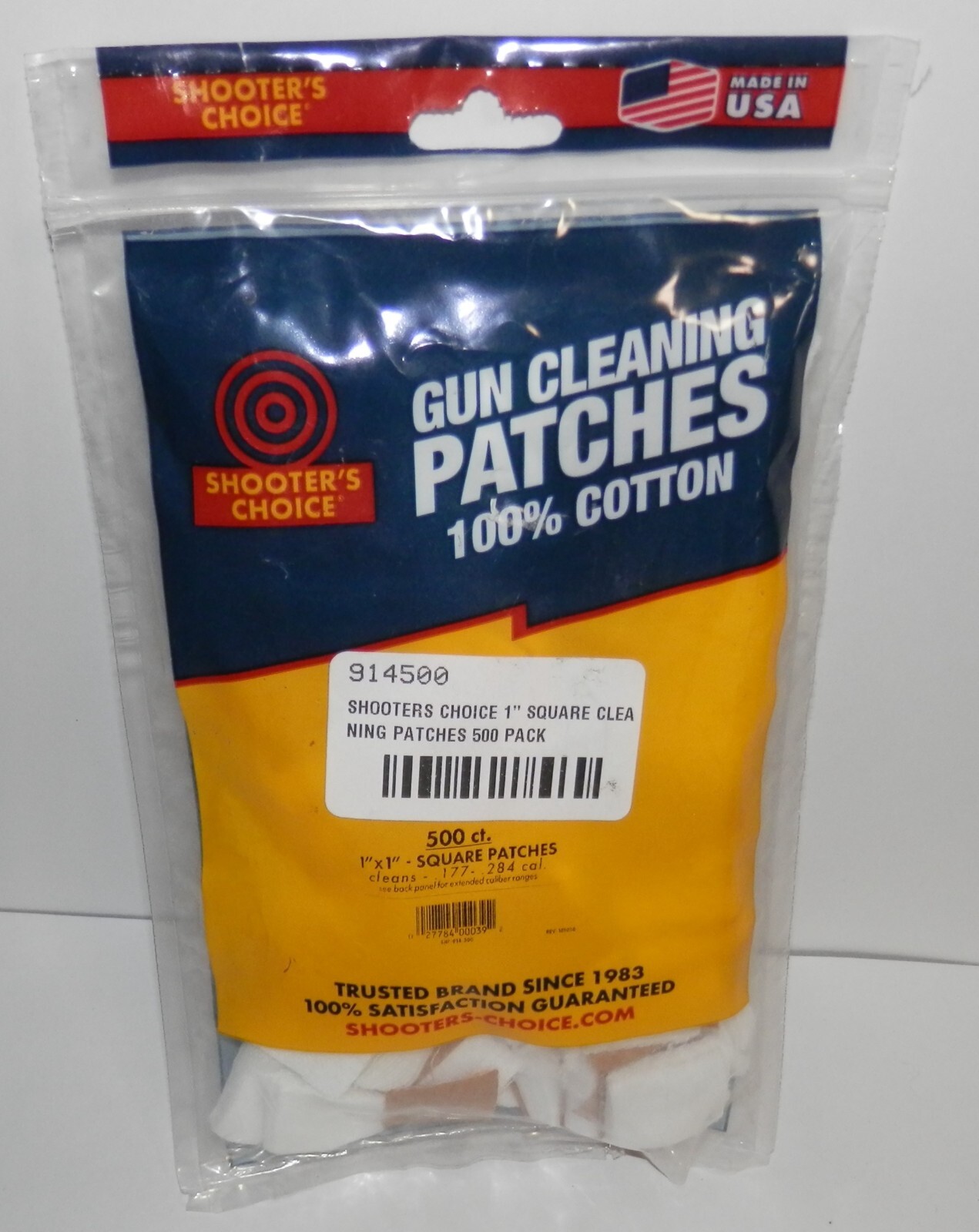 Shooters Choice 500 ct. 1" x 1" Cotton Square Patches 177-284 Cal #914500 NIP