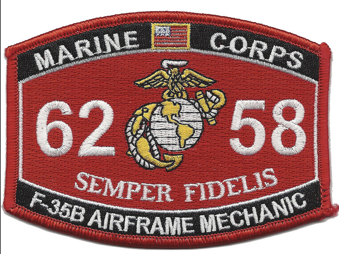 4.5" MARINE CORPS MOS 6258 F-35B AIRFRAME MECHANIC EGA EMBROIDERED PATCH