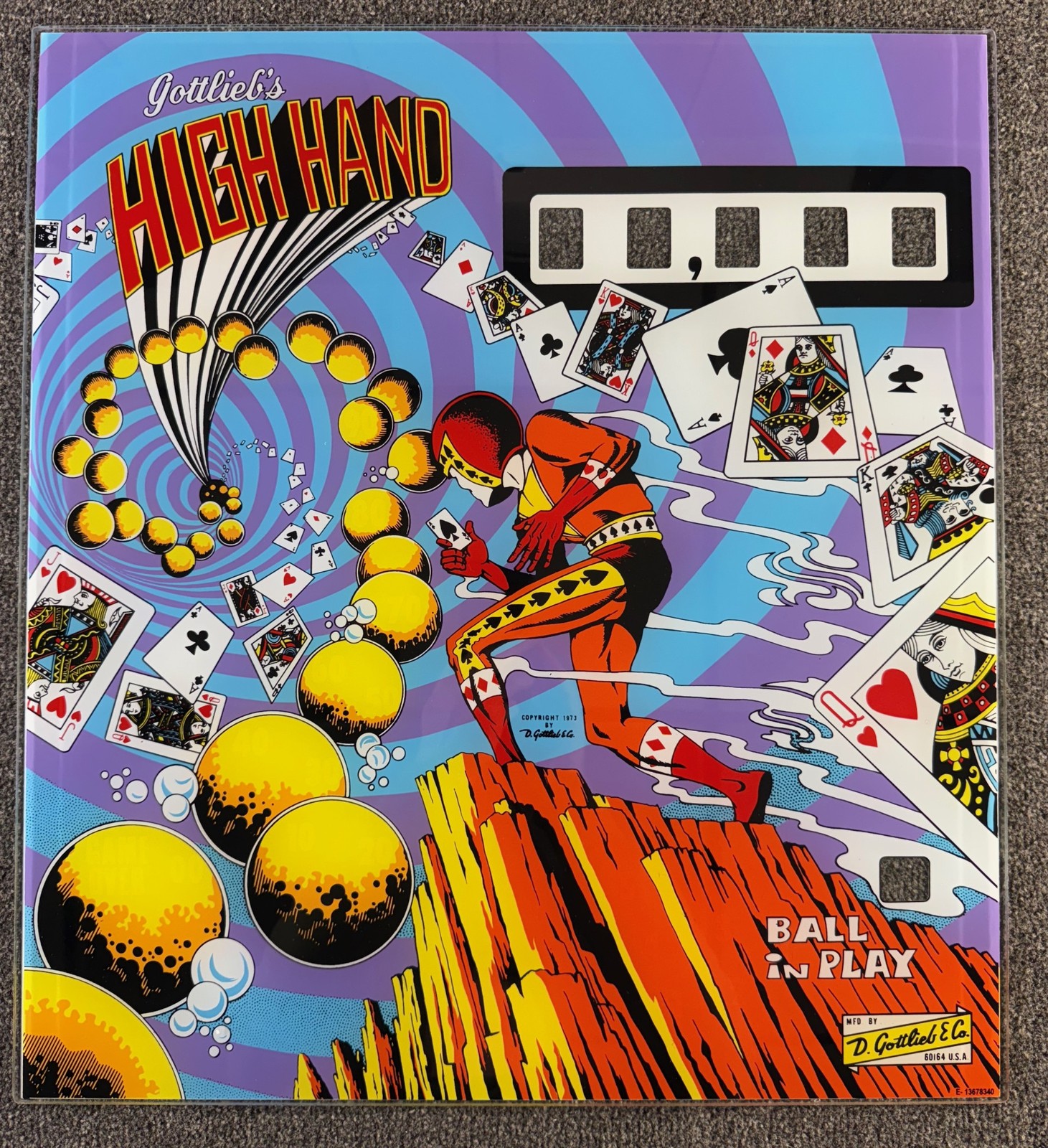 Gottlieb High Hand Pinball Machine Game Backglass Silkscreened NEW