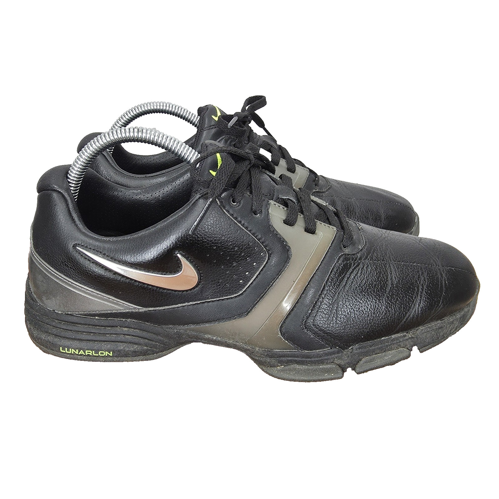 Nike Lunarlon Saddle Golf Shoes Mens 8 Wide Black Leather Spikes  554684-001
