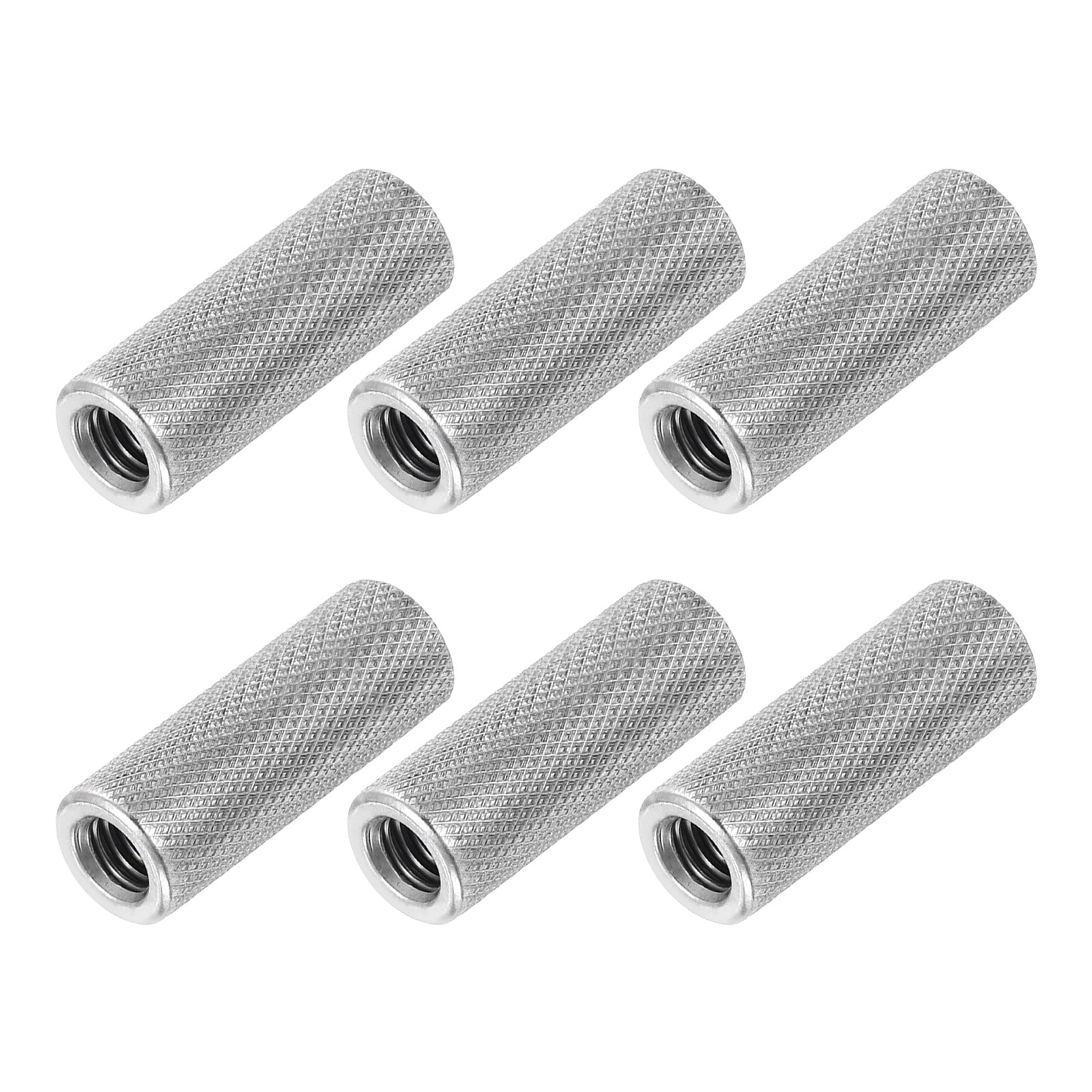M6 6 Pack 304 Stainless Steel Round Knurled Connector Nuts,0.39"OD x 1.18"H