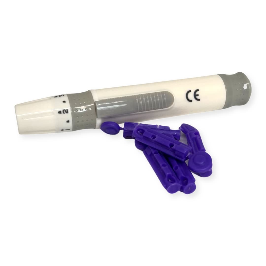 One Step Lancing Device & 100 1 x + 100 x 30g Lancets, Purple