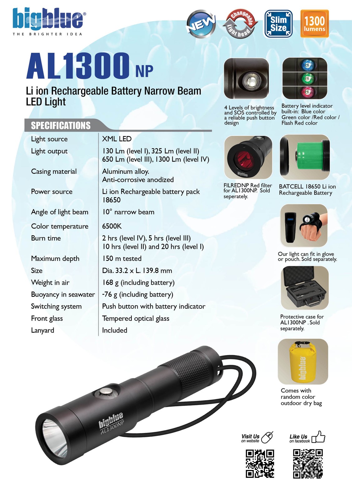 BigBlue 1300 Lumen Narrow Beam Dive Light