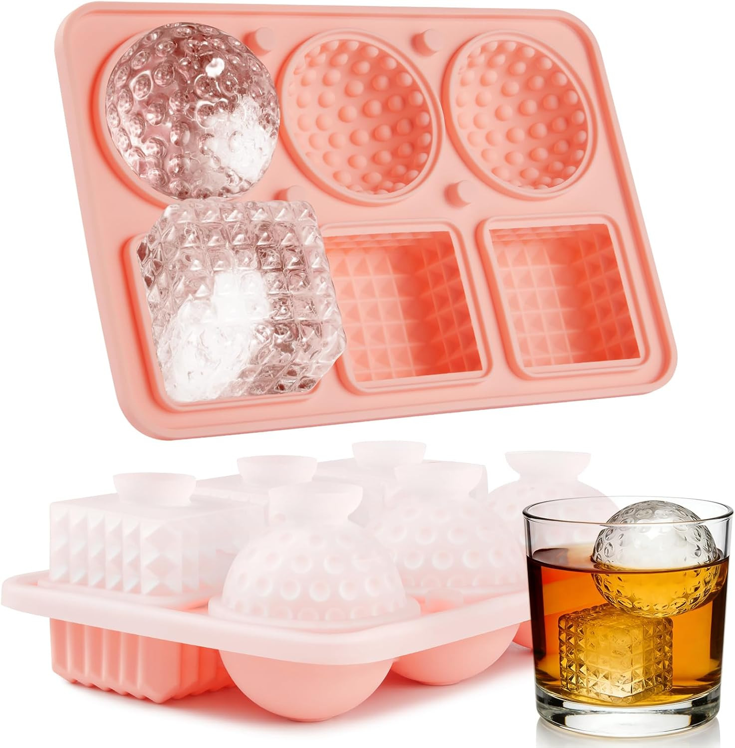 Ice Cube Molds Tray 3 Big Crystal Square Cubes 3 round Sphere Golf Ice Ball Make
