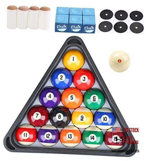 Billiard Pool Balls with Triangle Ball Rack, Standard Billiard Accessory Set