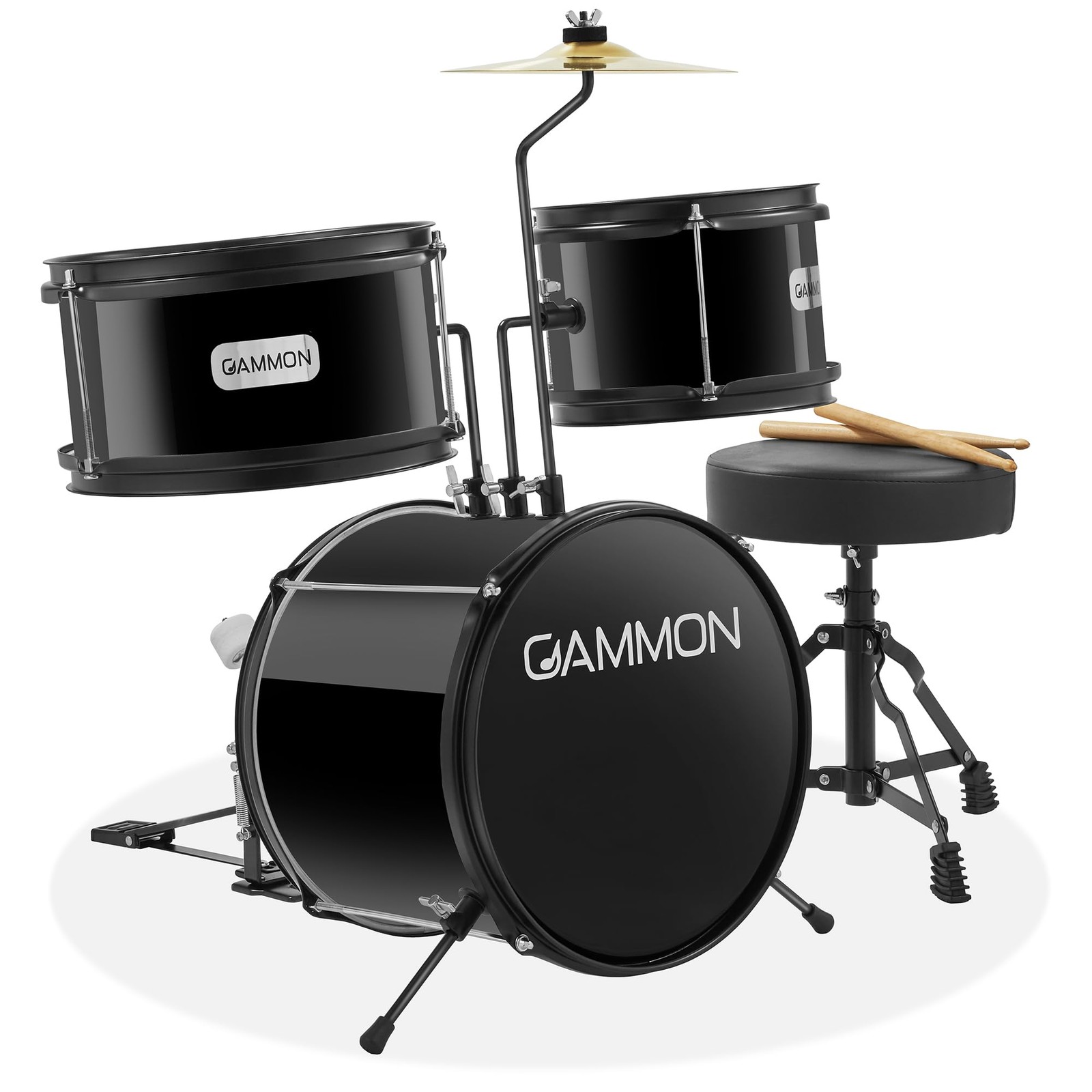 Gammon JB-1042-BLK 3-Piece Kids Drum Set - Black Junior Beginner Kit