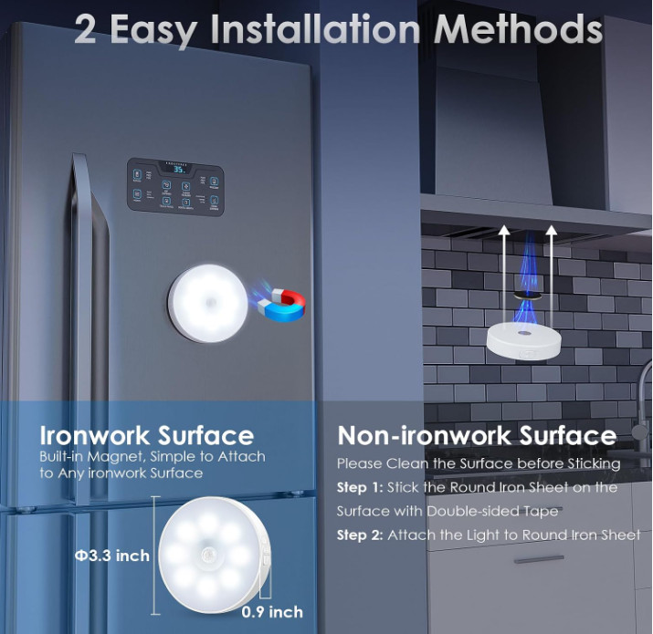 Pack 4 Luces LED Puck con Sensor Movimiento Recargables Control Remoto USB