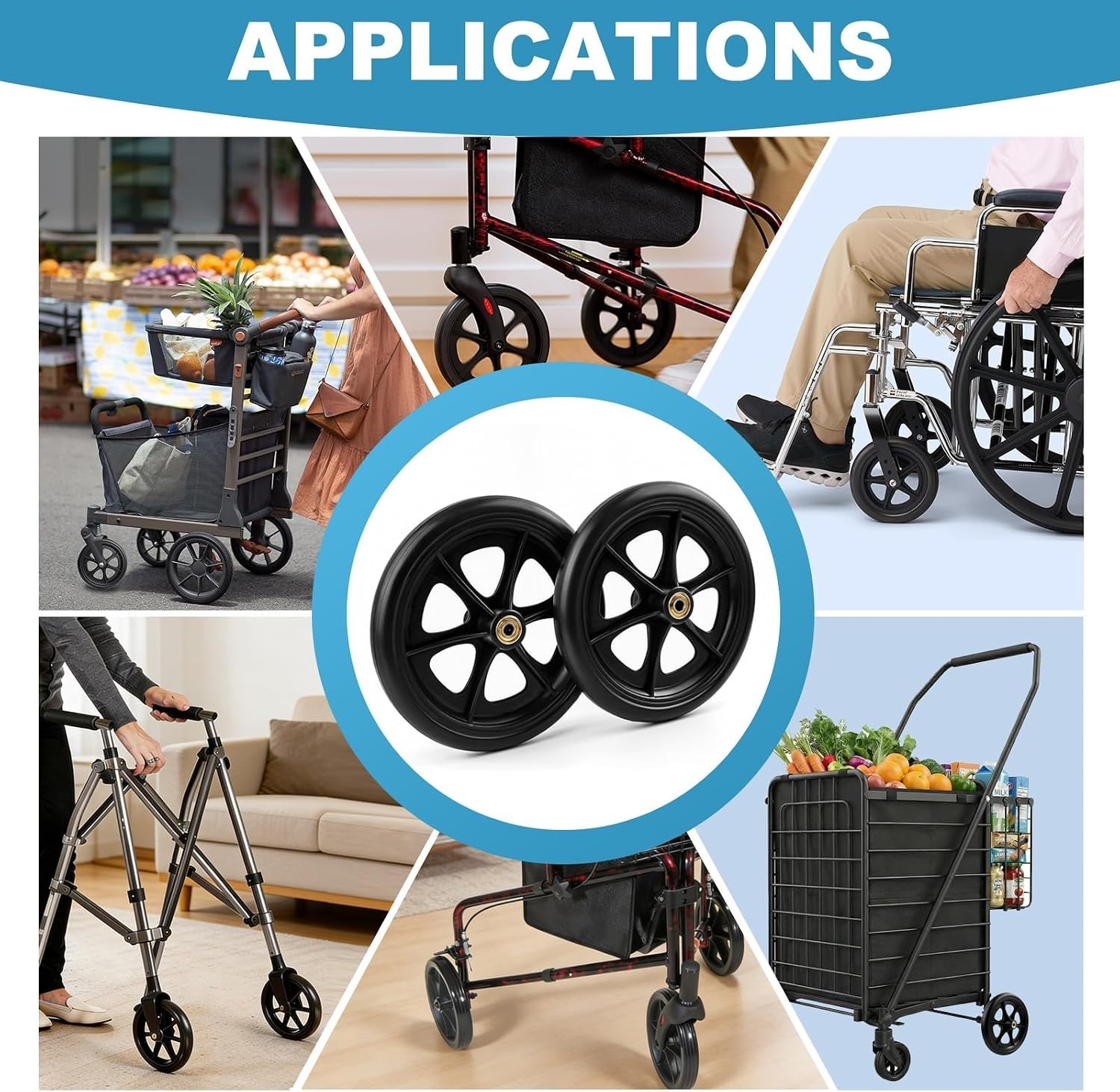 Heavy Duty 8 Inch Replacement Wheels for Wheelchairs & Rollators - Easy Install