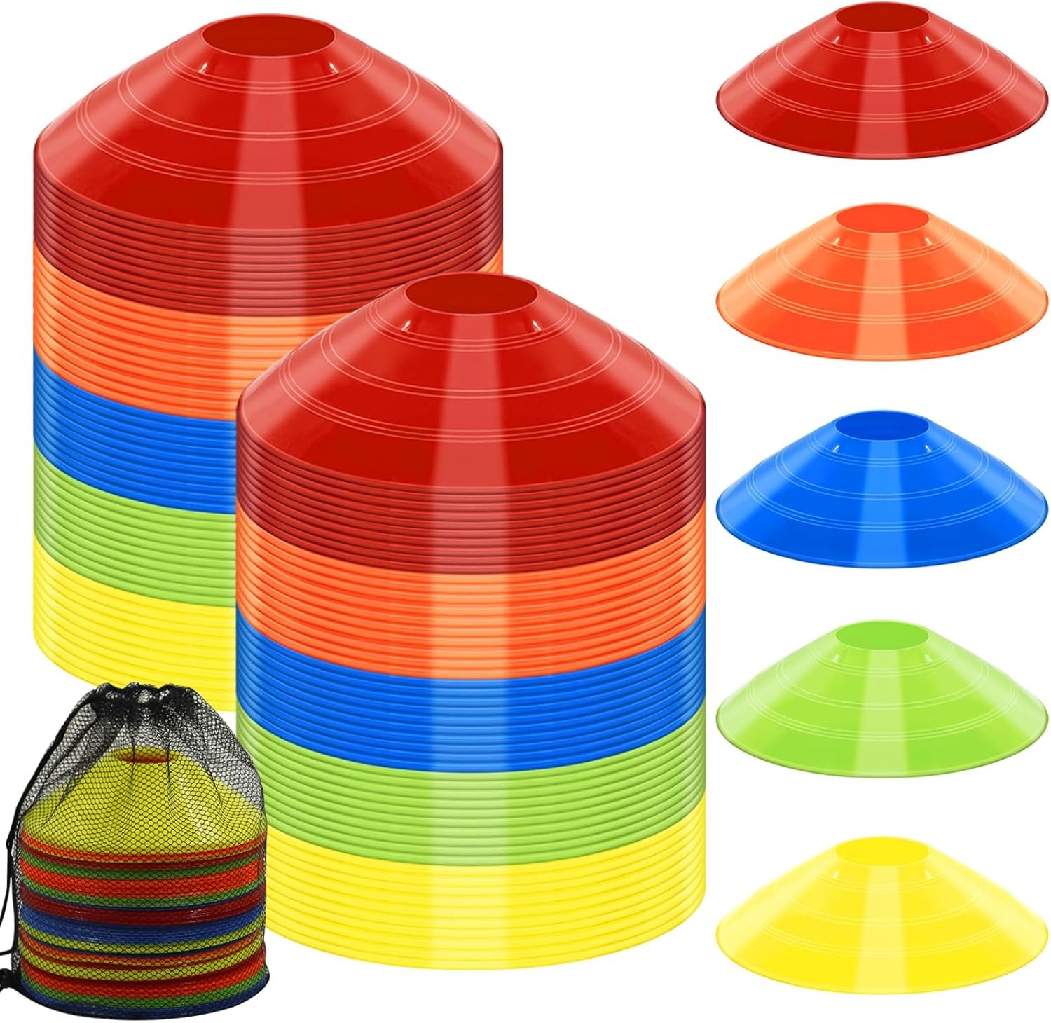 Soccer Cones for Training, 100/15 Pack Agility Cones with Carry Bag, Multi-Color