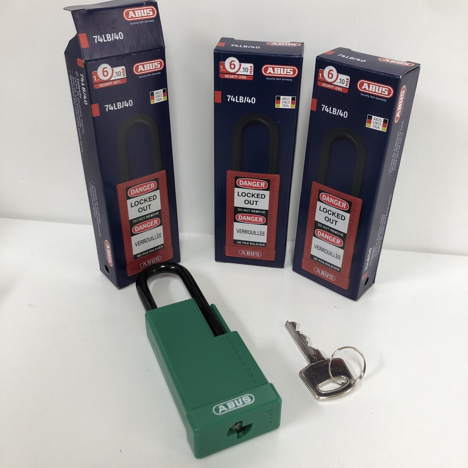 3 Pack ABUS 74LB/40 Lockout Pad Lock Green With One Key New