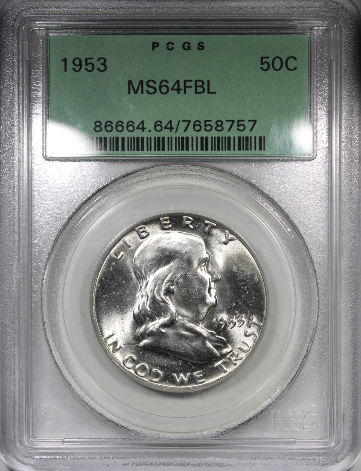 1953-P Franklin Half Dollar PCGS MS64FBL OGH OLD GREEN HOLDER