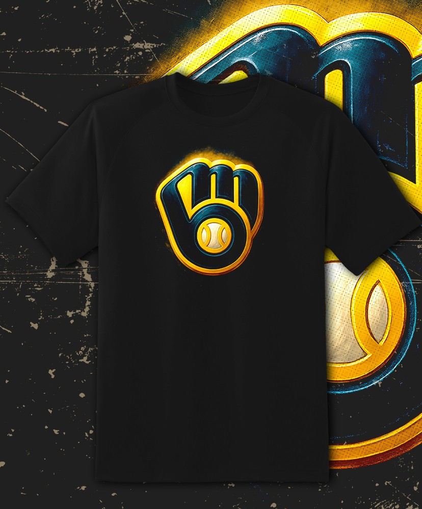 Milwaukee Brewers Glove Logo ht Shirt Sizes!! Youth-6XL Fast Ship