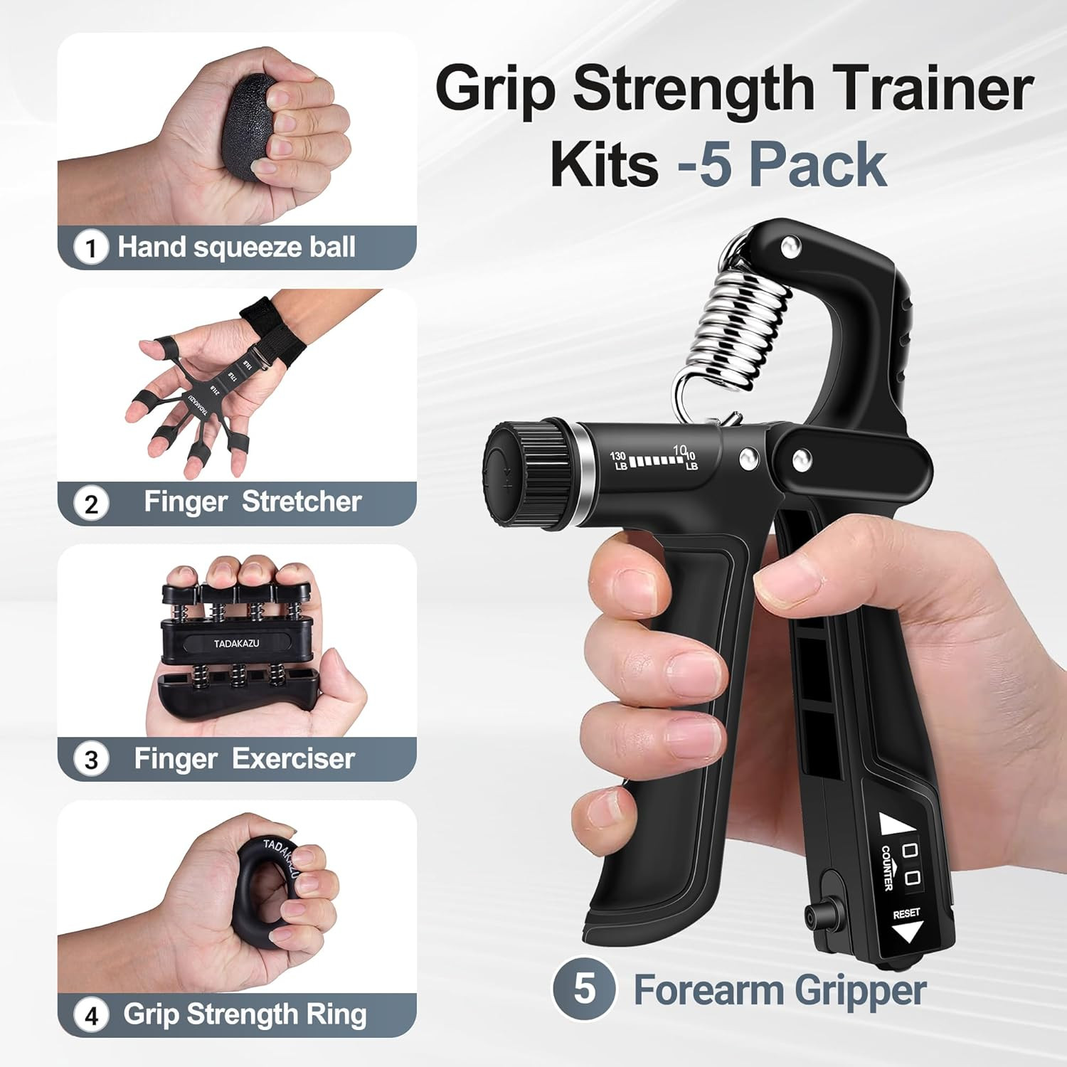 Grip Strength Trainer Kit 5 Pack Hand Gripper Forearm Finger Exerciser