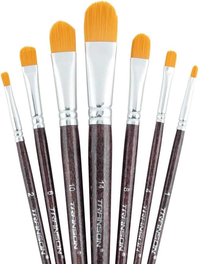 Transon 7pcs Artist Filbert Paintbrush Set for Acrylic M-Filbert, Brown
