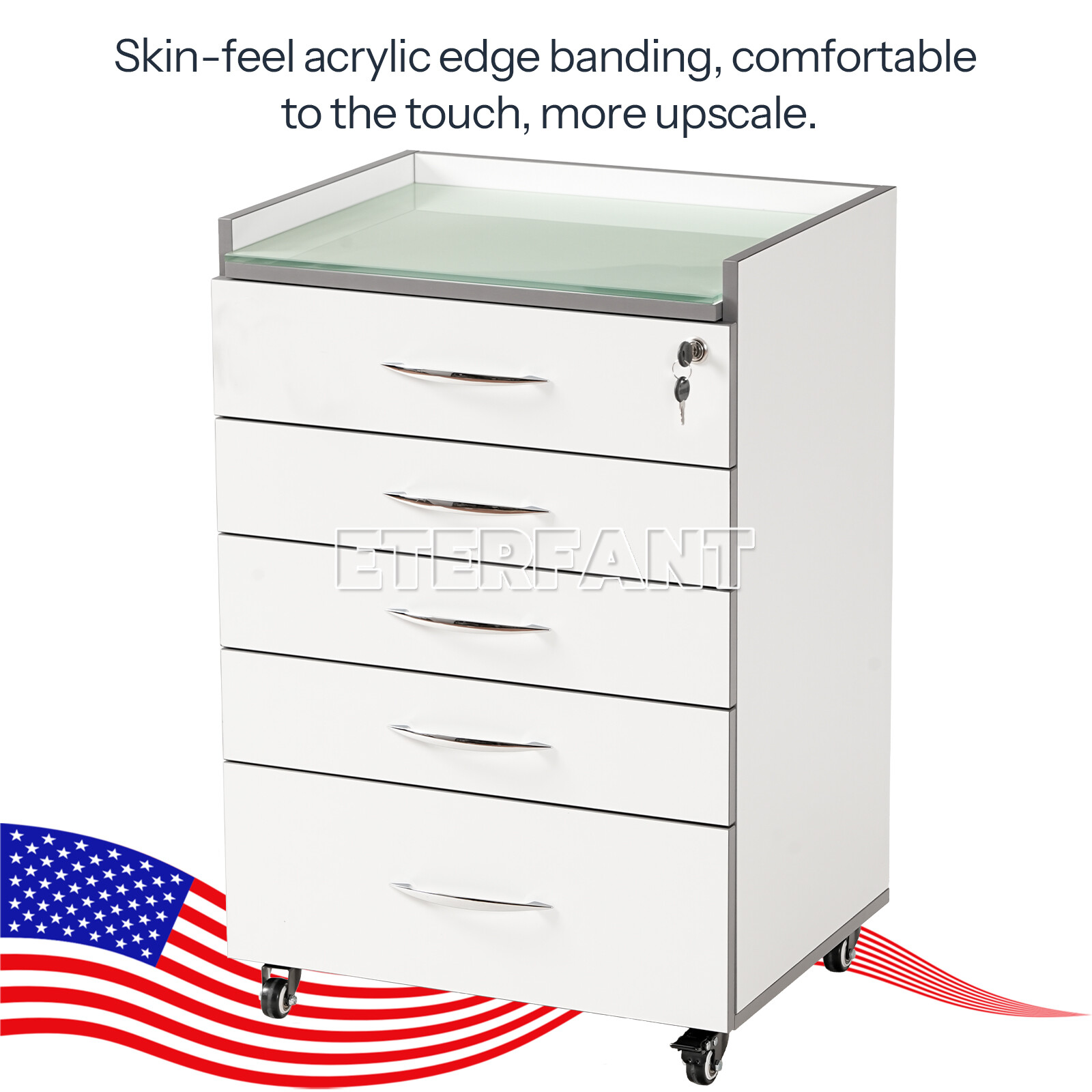 Dental 5 Drawers Cart Acrylic Mobile Wooden Cabinet/Trolley Cart with Socket