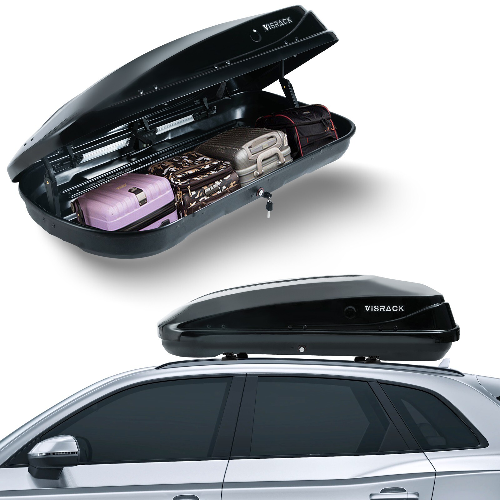 13 Cu. Ft. Rooftop Cargo Box Luggage Carrier w/ Keys, Dual-Side Opening, Black