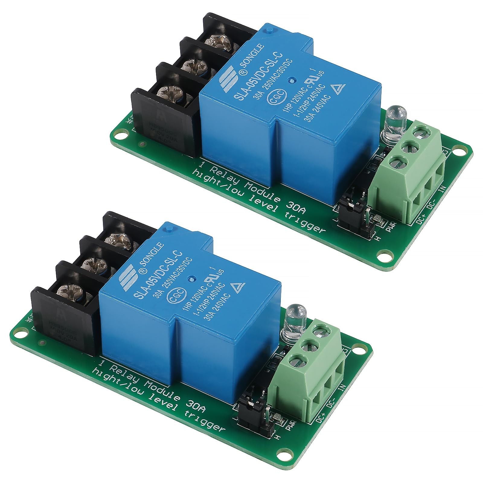 2pcs 5V 30A 1-Channel Relay Module High Low Level Trigger with Optocoupler Is...