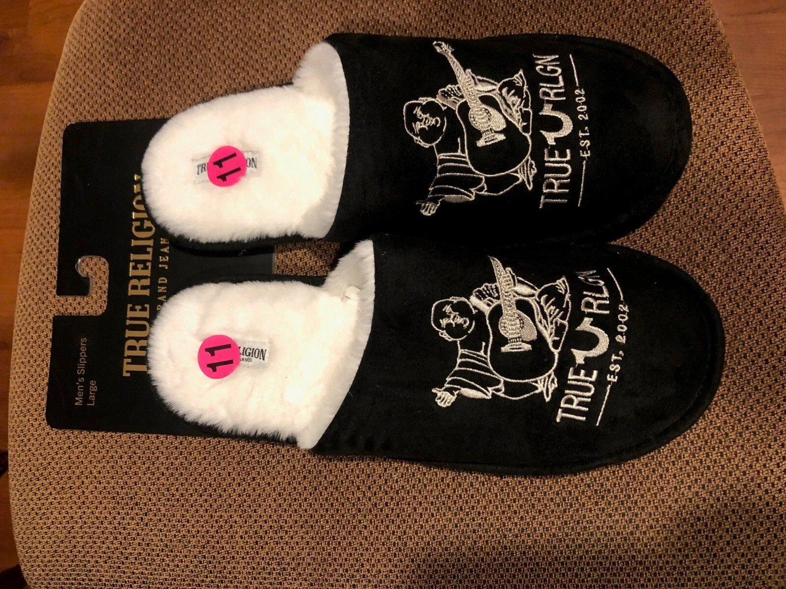 New TRUE RELIGION MENS SLIPPERS Budda Black