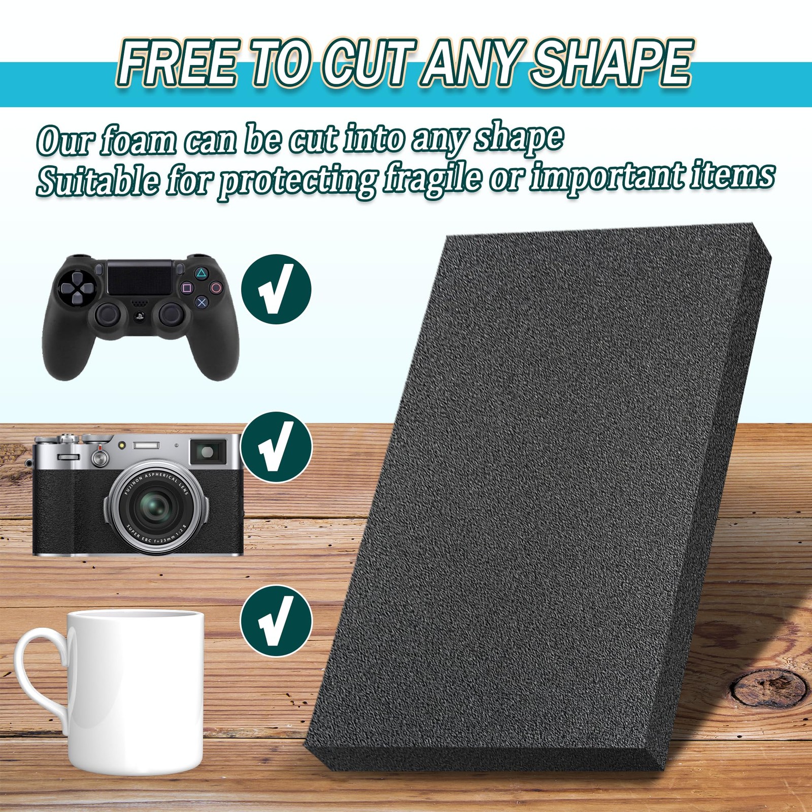 4 PCS Black Foam Padding, 16x12x1 Inch, Polyurethane, High Density, Cuttable