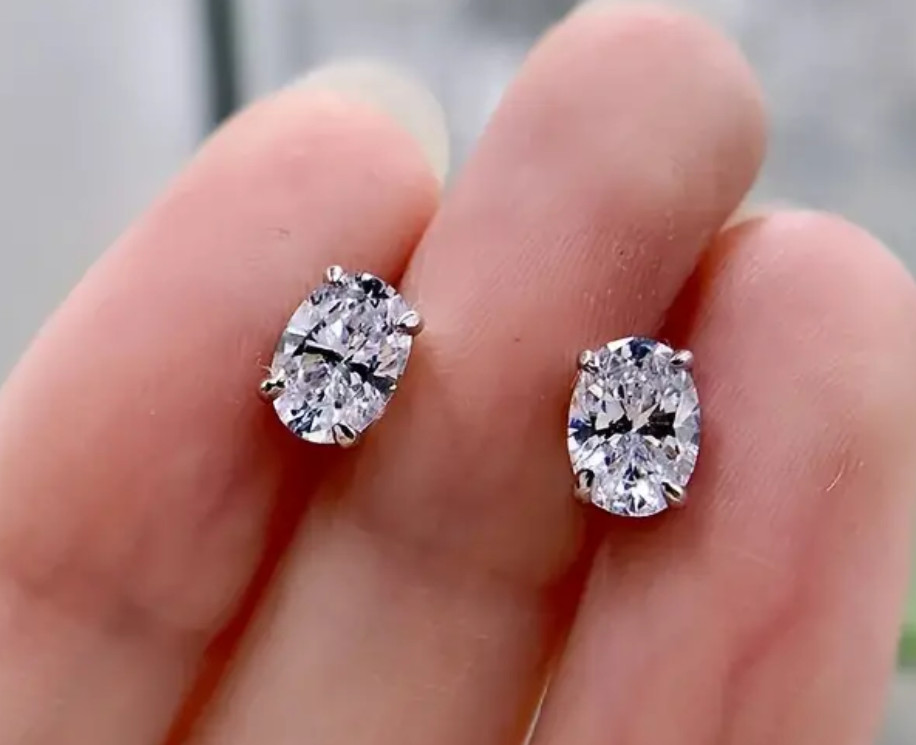 2ct Lab Created Oval Diamond Solitaire 18K Stud Earrings White Gold Plated