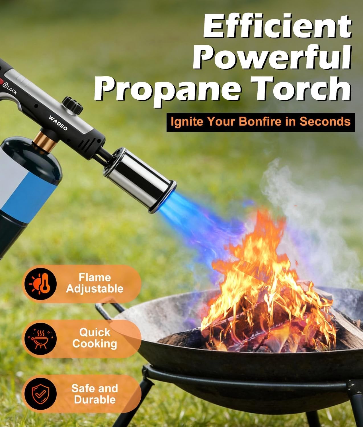 Powerful Propane Torch Gun with One-Touch Max Fire, Adjustable Flame Thrower Tor