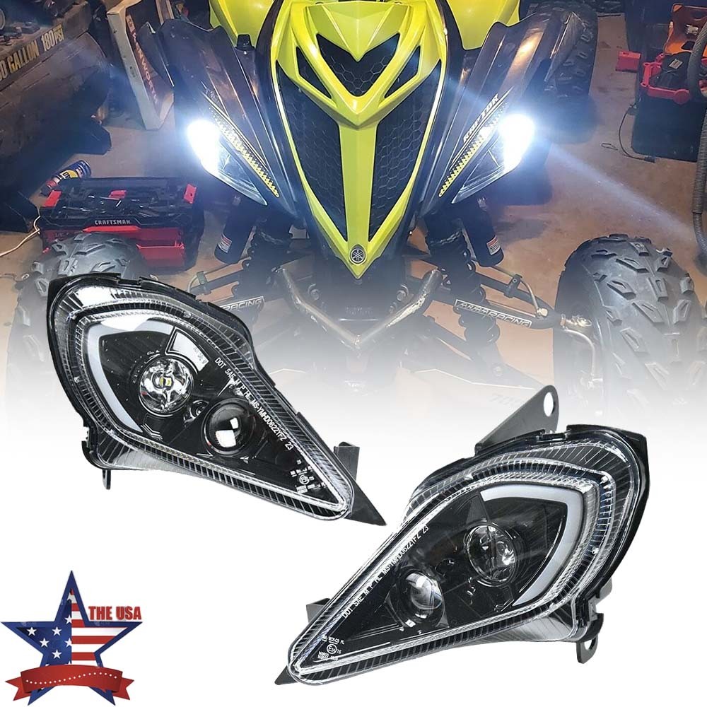 Pair LED Headlights Set Head Lamps For YAMAHA YFZ 450 RAPTOR 700 700R 2006-2025