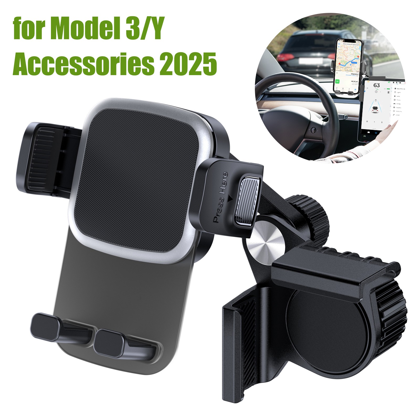 Universal Tesla Model 3/Y/Cybertruck Screen Phone Holder Mount for 4–7.2" Phone