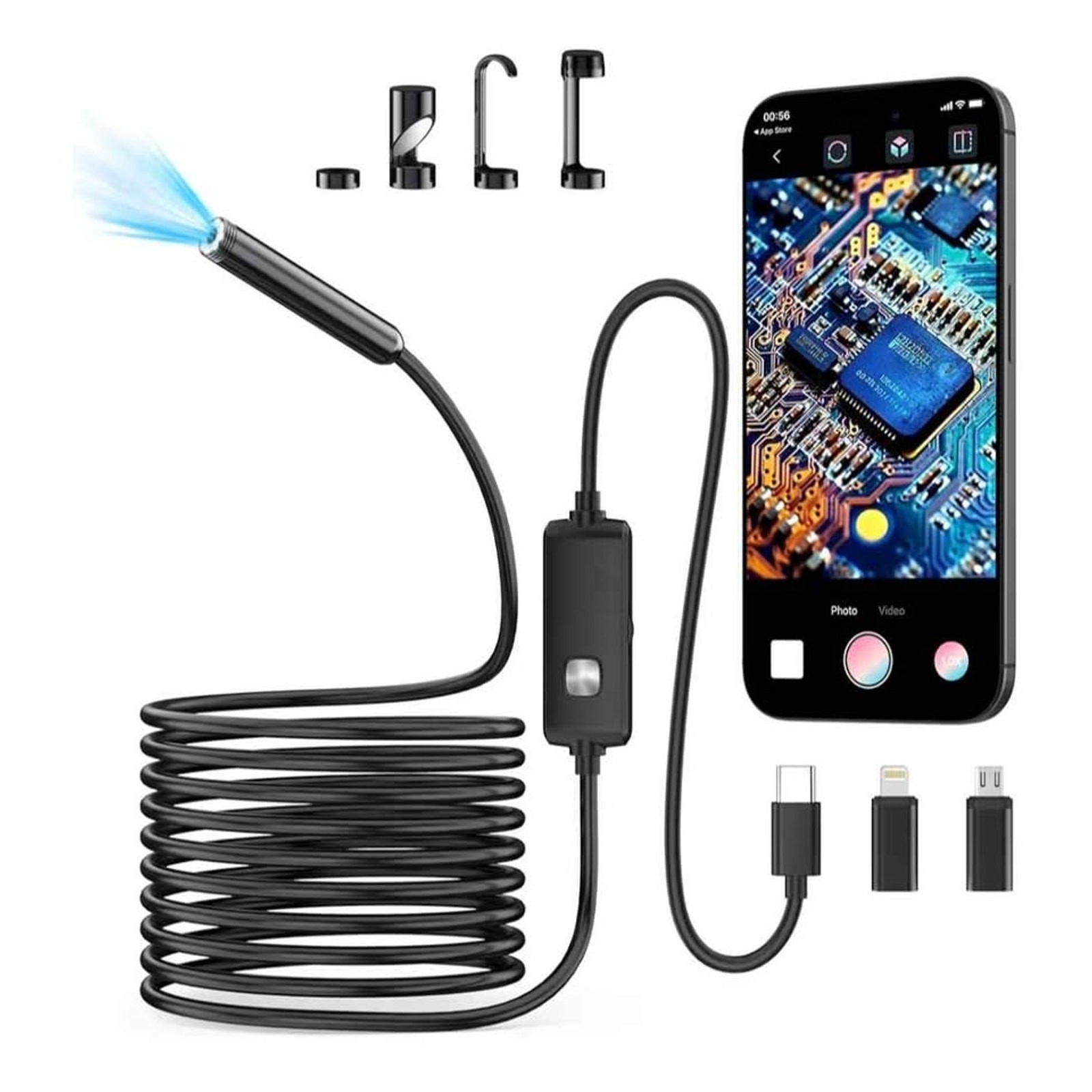 16Ft Inspection Endoscope Waterproof Connects To Phone For Photo & Video