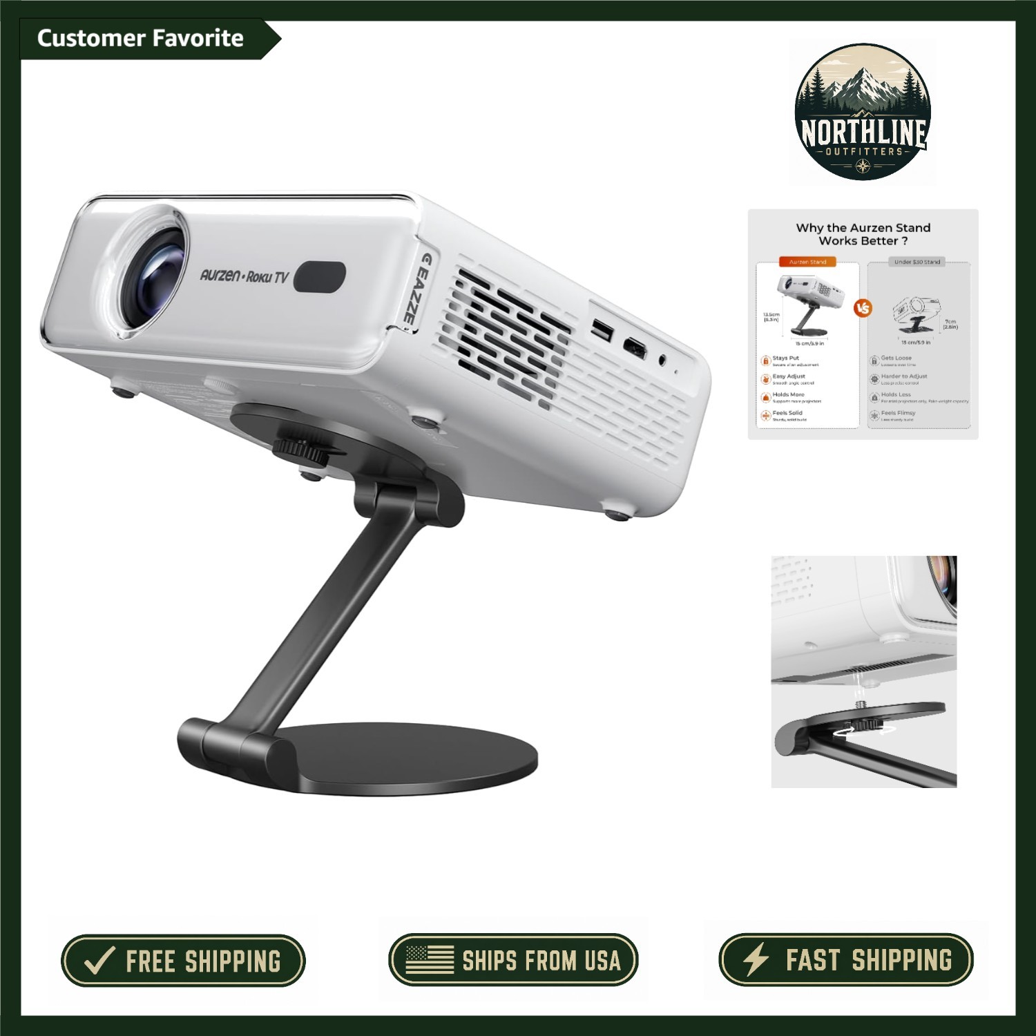Lightweight Ultra-Compact Projector Stand: Compatible with EAZZE D1 Series, 370g