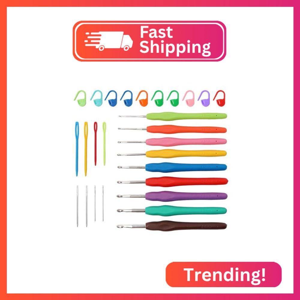 9PCS Ergonomic Crochet Hooks Set by Flickzo – Aluminum Crochet Hook Set with Sof