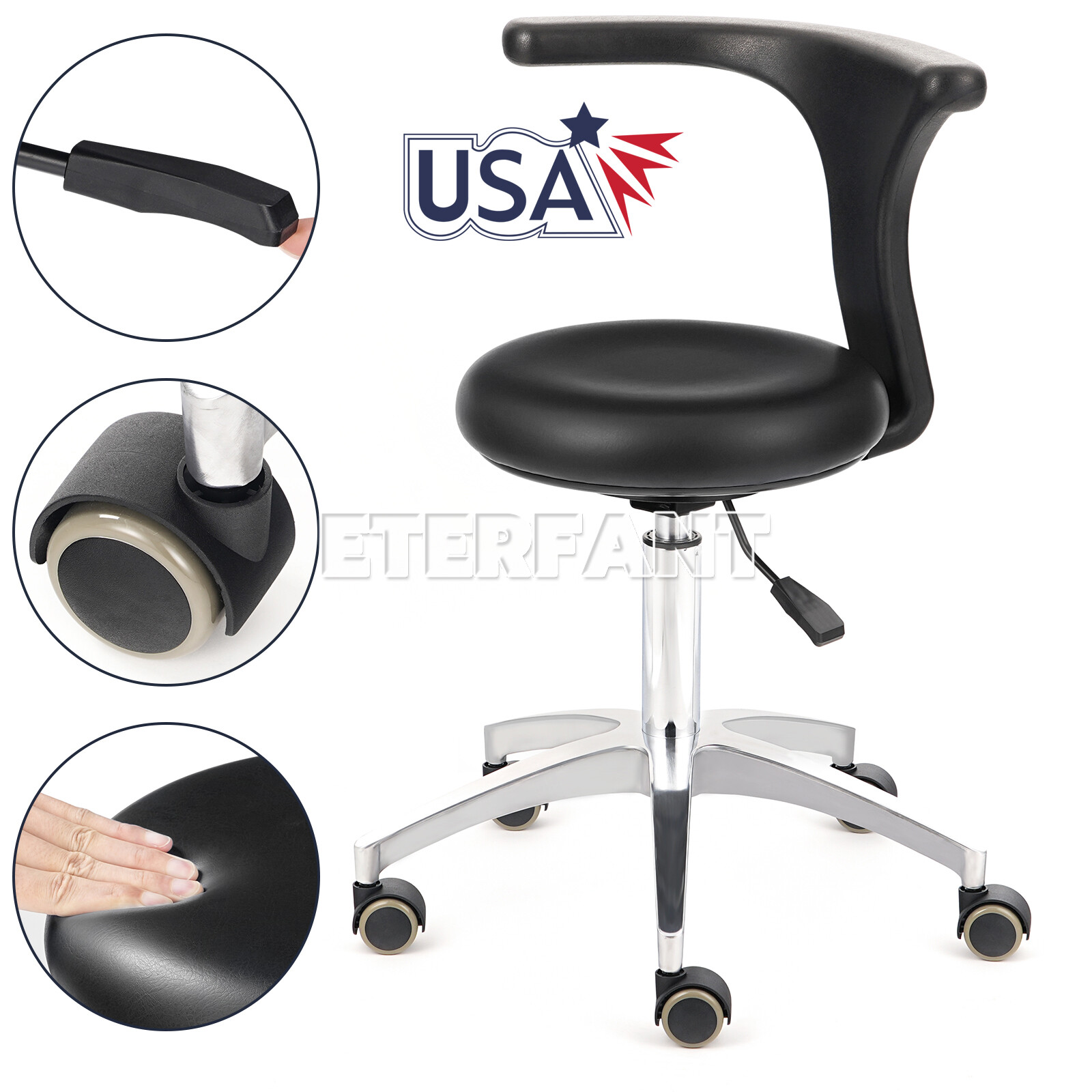 ETERFANT Dental Chair Doctor Assistant Mobile PU Leather Stool Adjustable Height