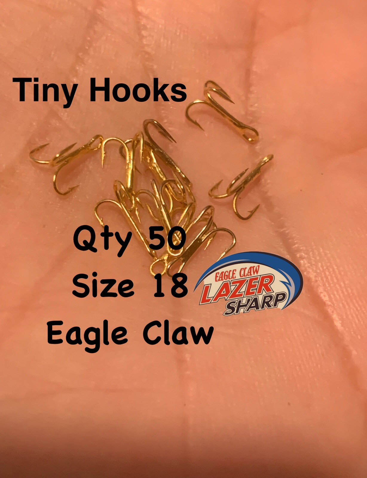 50 sz18 Gold Treble Hooks Eagle Claw Small Round Bend Egg Bait Powerbait