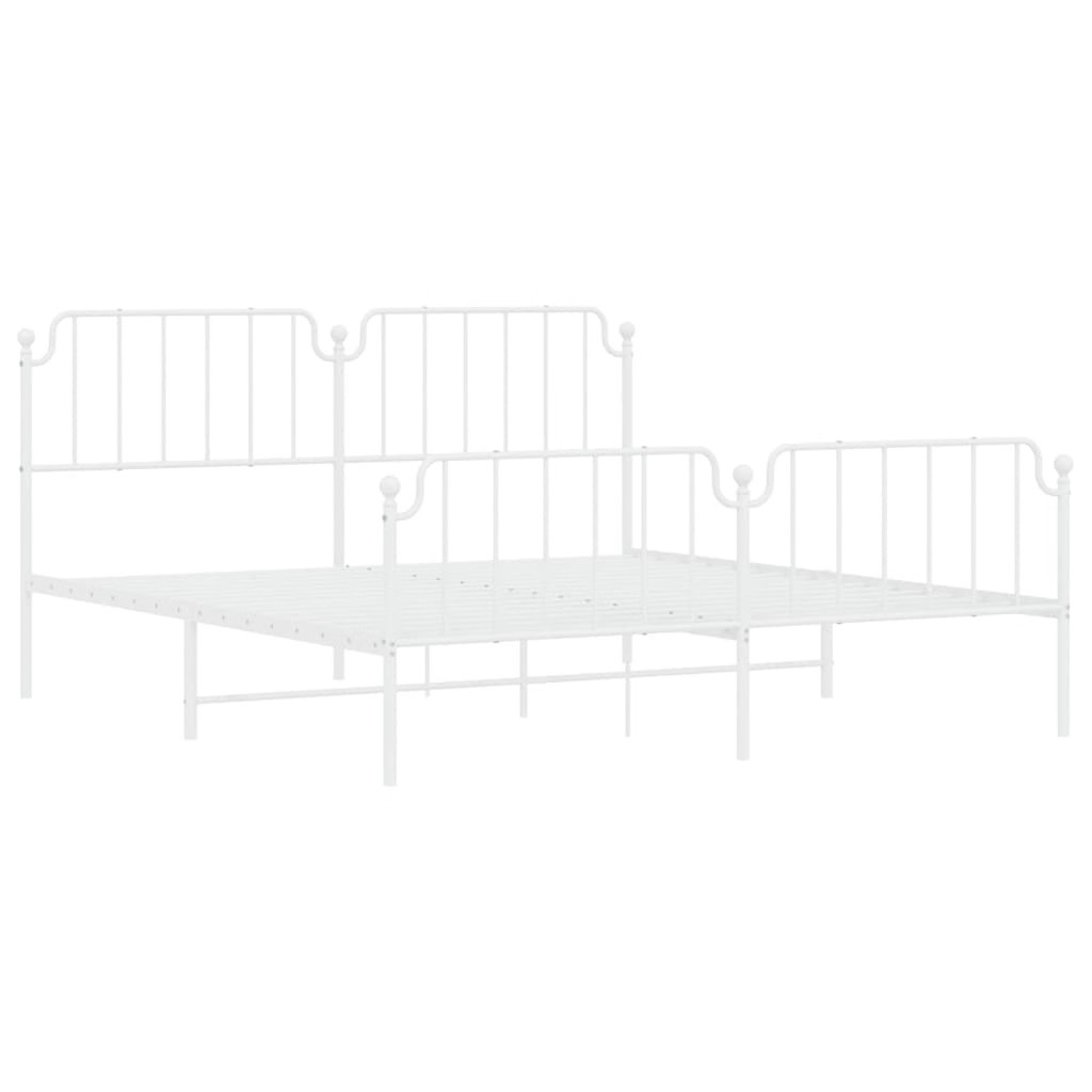 Bed Frame White Powder-Coated Steel Full Bed Frame Rectangular