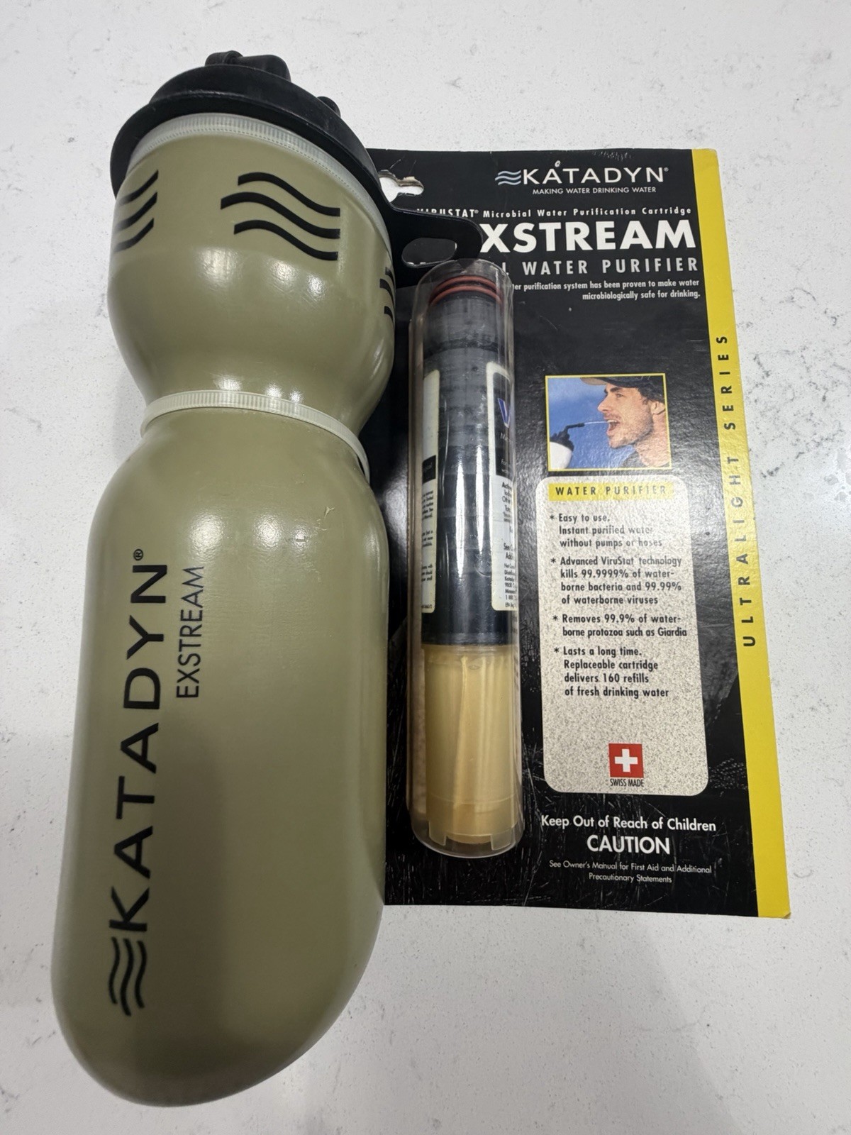 Katadyn Exstream Virustat Water Purifier Bottle Olive 160 Refills