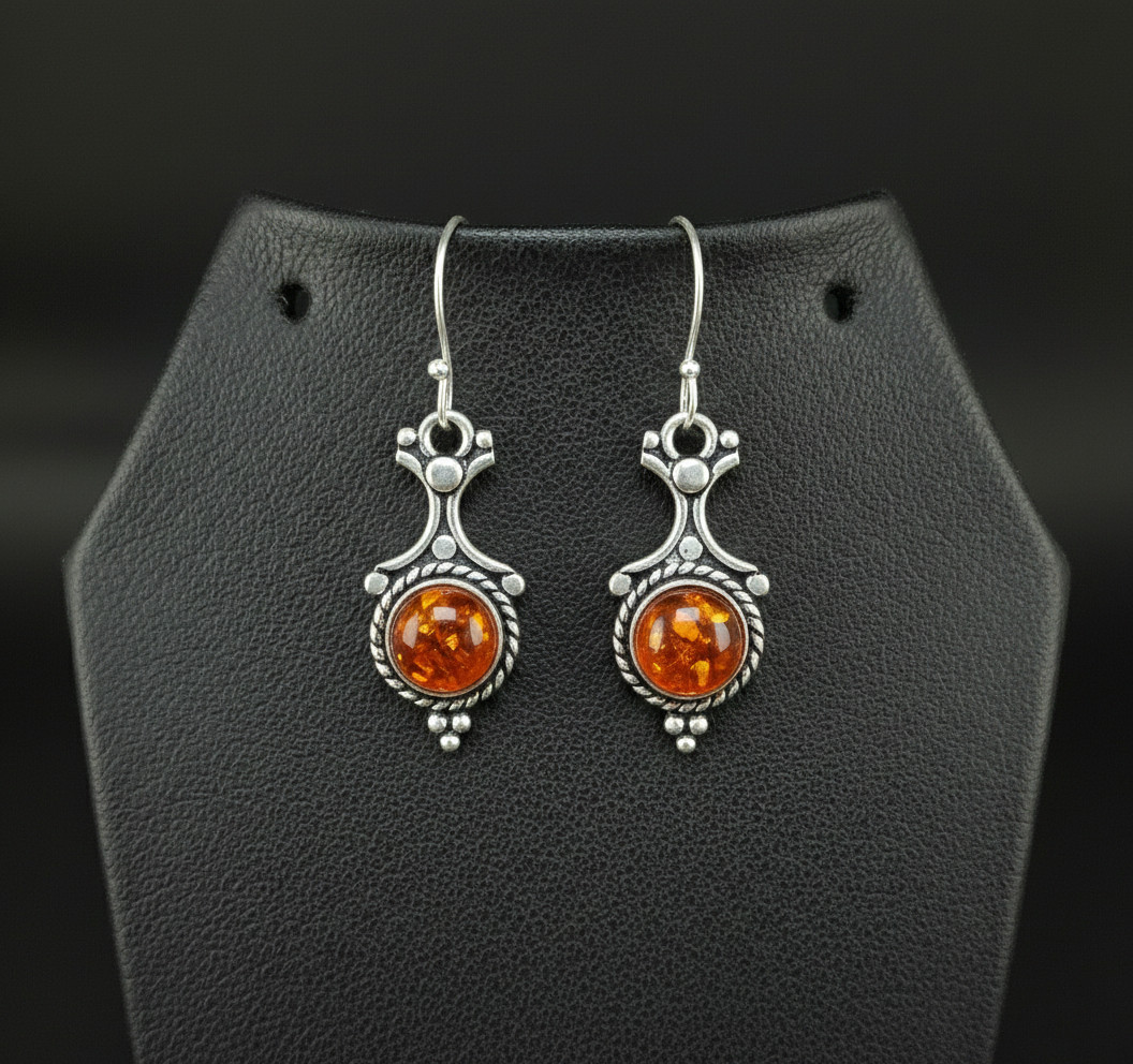 Amber Gemstone 925 sterling silver handmade Dangle Drop Earrings 1.60"